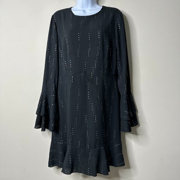 Who What Wear Black Long Sleeve Silver Metallic Dress Medium - Picture 1 of 6